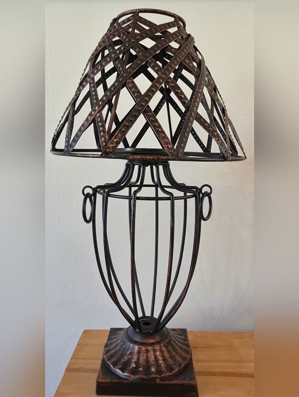 Metal Cage Cande Holder Table Lamp in Distressed Bronze - Picture 1 of 7
